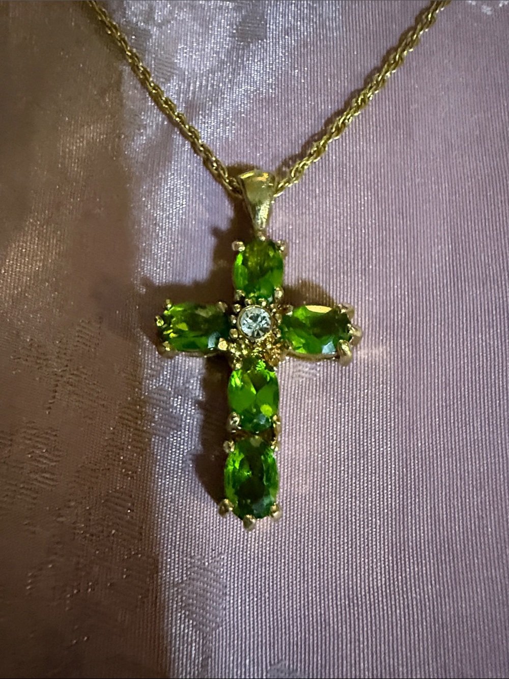 Green Gemstone Cross Pendant Necklace by AVON
